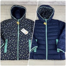 Thereabouts Reversible Blue Floral Puffer Hooded Jacket Youth Girl's Small 7/8