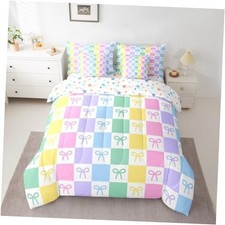 7 Pcs Size Cartoon Bowknot Comforter Set,Colorful Geometric Twin Colorful 01