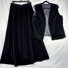 70s Vintage Handmade Black Velvet Maxi Skirt  Vest Set Whimsigoth Fairy M/L