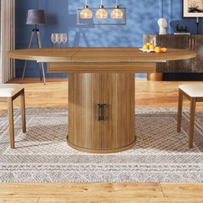 Extendable Dining Table Round/Oval 118-158 cm w/ Storage for 4-6 People, Walnut
