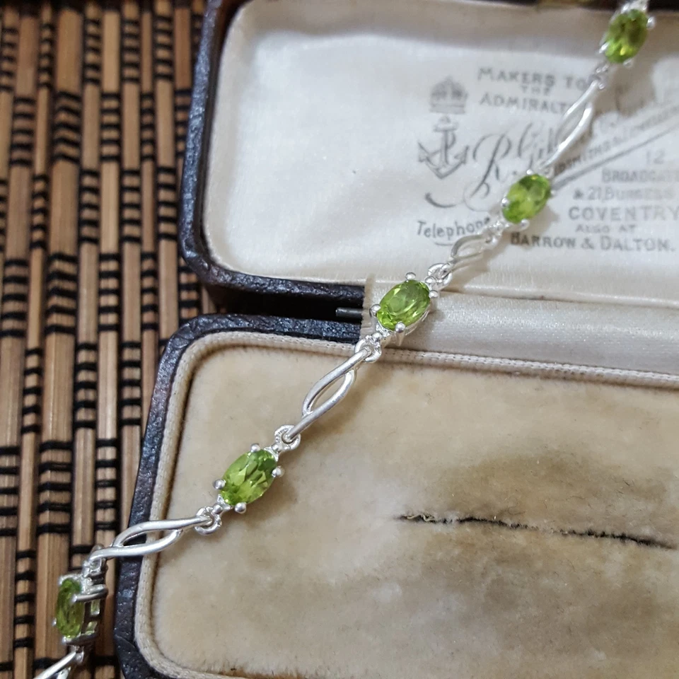 925 Sterling Silver Bracelet, Tennis Bracelet, Genuine Peridot Bracelet, 7.5" - Image 2 of 4