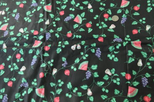 4.44Y x 44W Vintage 80s 90s Fruit Chintz on Black Cotton Vine Watermelon Berry - Picture 6 of 8