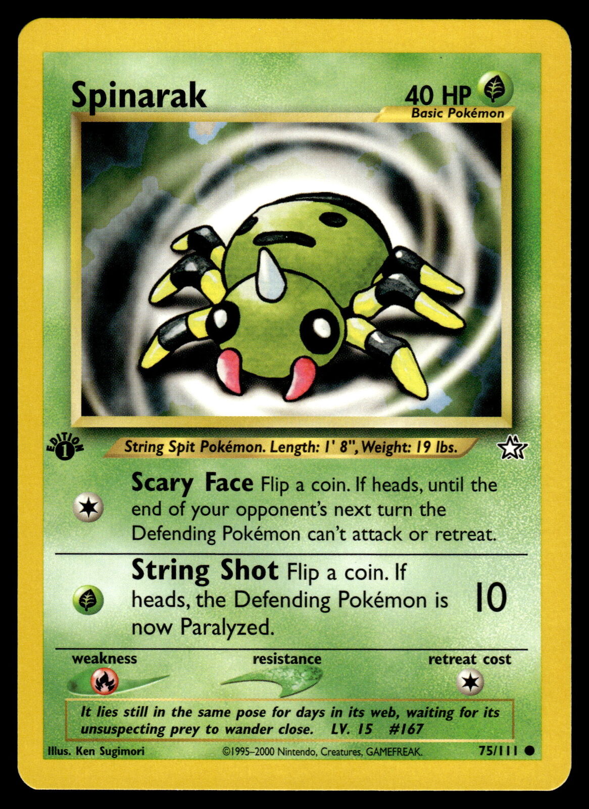 First Edition Spinarak #075/111 Neo Genesis Pokemon Near Mint or Better