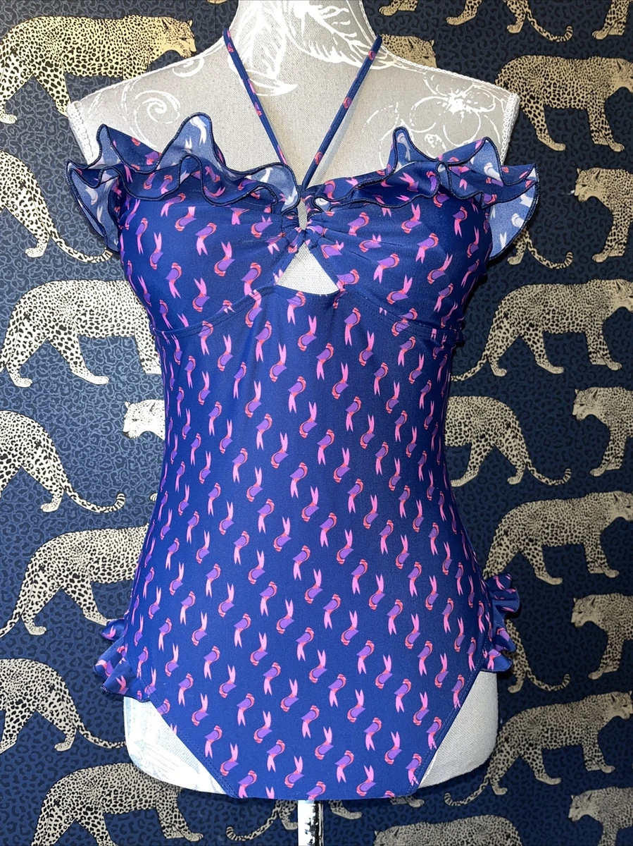 Ladies Navy Blue Purple Pink Bird Print Swimming Costume By F F
