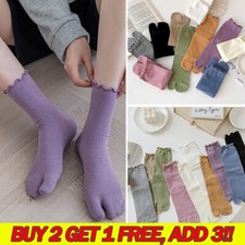 Women's Split Toe Socks Japanese Kimono Flip Flop 2Fingers Tabi Solid Hosiery H
