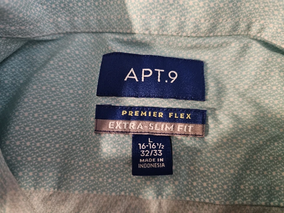 Apt. Camisa de vestir extra delgada para hombre azul aguamarina manga larga estampado talla 16,5 32/33 Foto 4 de 4