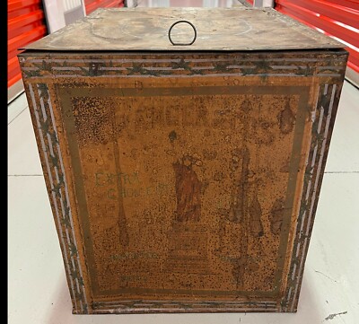 ANTIQUE GRANGER & CO BUFFALO NY LARGE TIN TEA STORAGE BIN DISPLAY GENERAL STORE