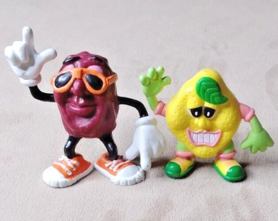 Vintage 80s PVC Figures Advertising Lemon Head & California Raisin Cake Toppers