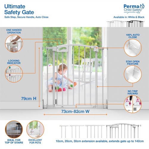 Perma Child Safety™ Ultimate Pressure Mounted Auto Close Baby Gate Barrier WHITE - Picture 4 of 4