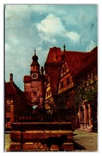 Vintage 1950s - Old Fountain -  Rothenburg, Germany Postcard (Posted 1955)