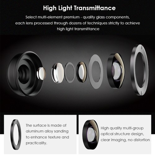 APEXEL 5 in 1 Camera Lens Kit 4k HD Wide Macro Telescope Fisheye Lens For Iphone - Photo 10 sur 12