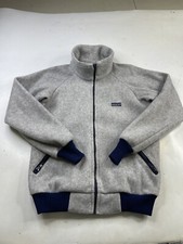 Vintage 80s Patagonia Gray Full Zip Fleece Jacket Big Logo Size Medium USA
