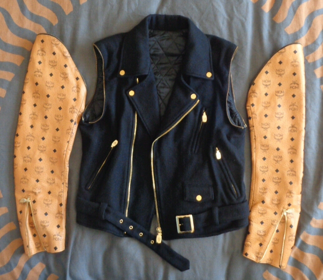 MCM by PHENOMENON VISETOS LEATHER SLEEVES RIDER JACKET 40 MCM by PHENOMENON VISETOS LEATHER SLEEVES RIDER JACKET 40