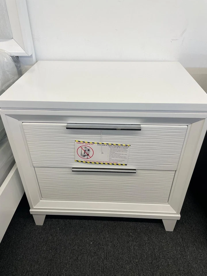 NUEVO Moderno Juego de Dormitorio LED Blanco Queen King 4 Piezas Muebles Contemporáneos Cama/D/M/N Foto 3 de 4