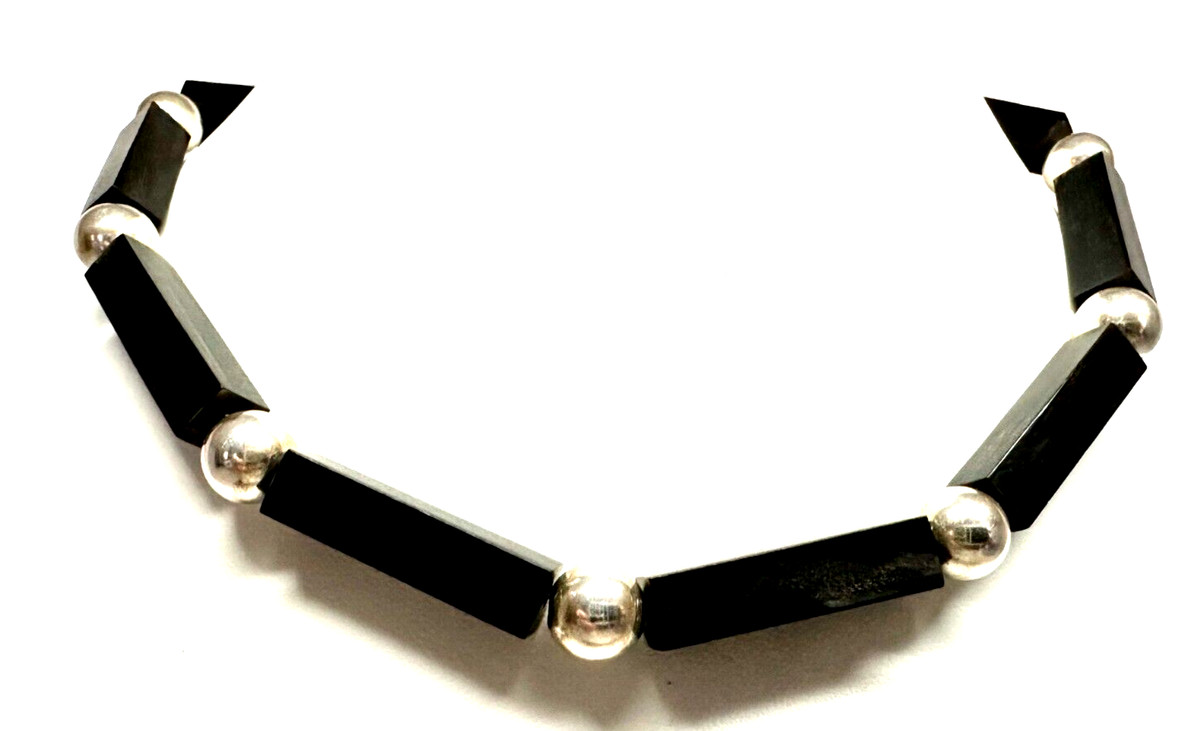 EMILLY RAY MODERN STERLING SILVER BEADBALL 10M & HARDWOOD ACCENTS NECKLACE 16"+ View 2