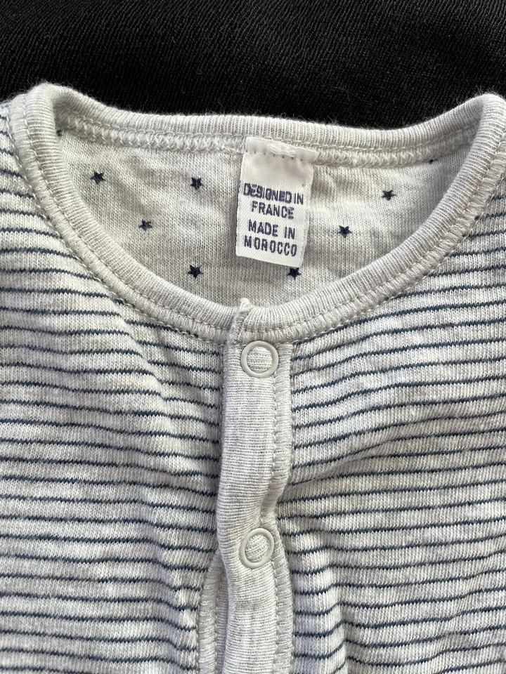 Petit Bateau EUC Grey/Black Stars/Stripes Cotton/Modal Snap Top & Pants-6Mos - Image 2 of 4