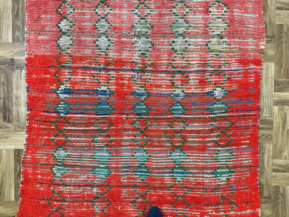 Red Nursery Custom Tribal Rug,Solid Moroccan Premium Unique Runner,Handmad 4x7ft - Image 4 of 4