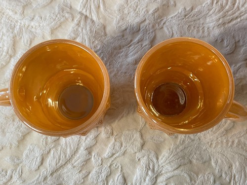 2 Anchor Hocking Glass Fire King Peach Luster Kimberly Diamond Mugs EXCELLENT! - Picture 5 of 6