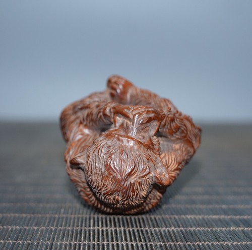 2.8"Collect China Box-wood Carving Animal Monkey Cover Mouth 'No Comment' Statue - Picture 8 of 8