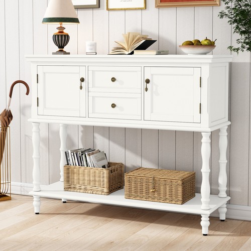 Retro Wood Console Table W/ 2 Drawers and Cabinets for Entryway Living Room - Picture 2 of 46