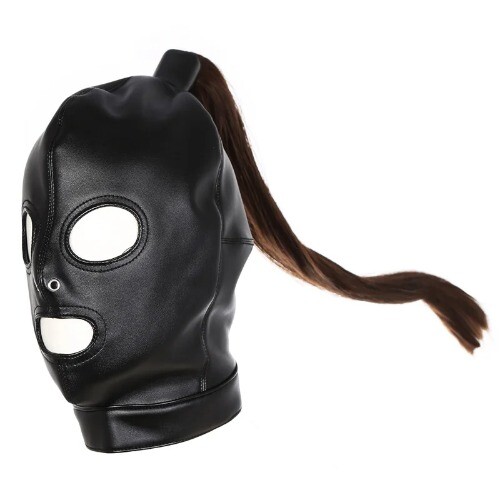 Unisex Latex Hood Mask Funny Men Women PU Leather Masks With Hair Carnival Party - Bild 6 von 20