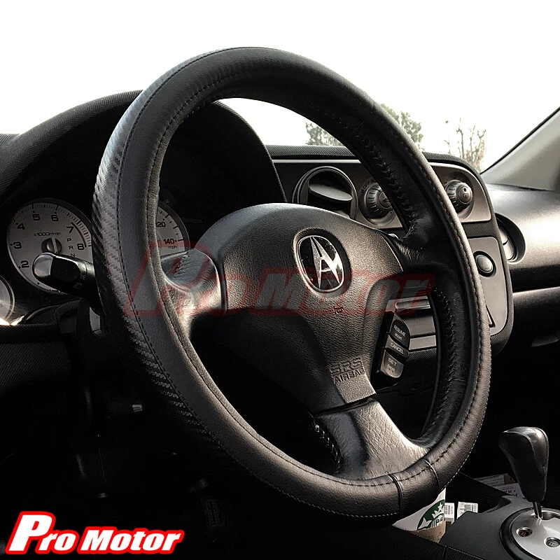 Protector de cubierta de volante de cuero de fibra de carbono negro premium deportivo antideslizante Foto 2 de 3