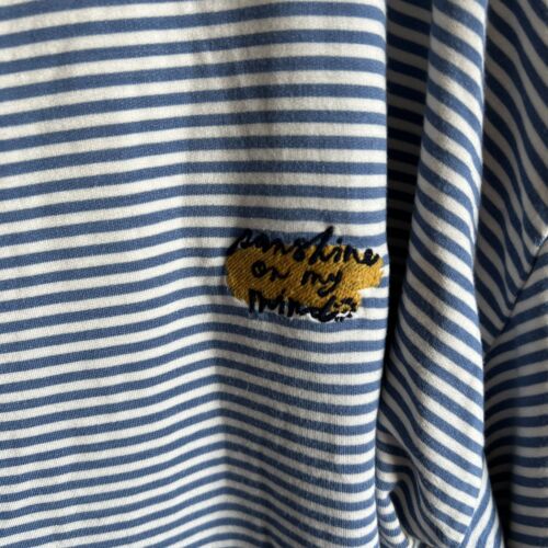 Loft Blue Striped Embroidered Sunshine Long Sleeve Pajama Top Size XL - Picture 3 of 6