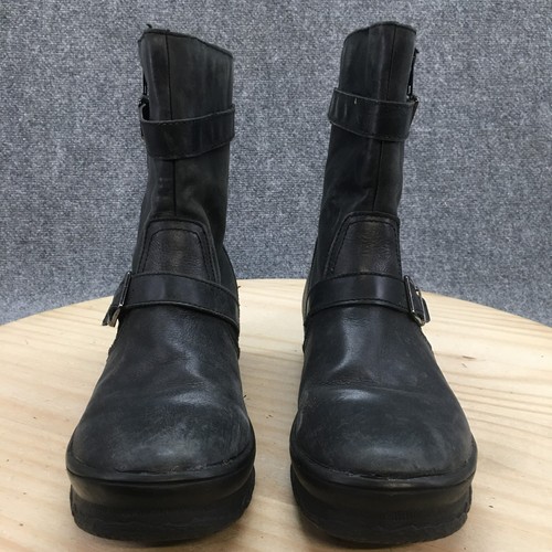 Cougar Boots Womens 10 M Biker Booties Black Leather Side Zip Buckle Round Toe - Picture 4 of 14
