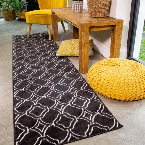 Long Black White Hallway Carpet Runner Rugs Monochrome Modern Hall Mats 60x240cm - Picture 16 of 20
