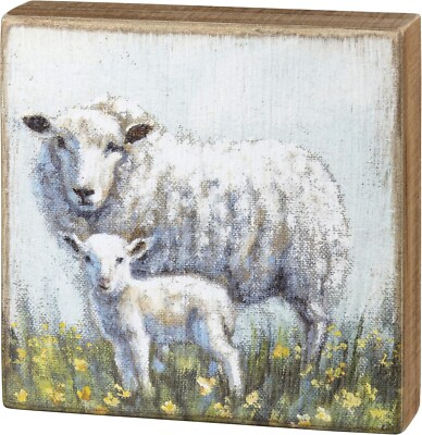Lamb & Sheep | Wood Box Sign | 8'' x 8'' | Primitives by Kathy