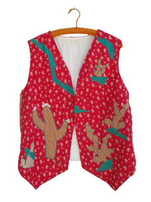 Western Vest Cactus Coyote Square Dance L Multi-Color Handmade Cowgirl Large