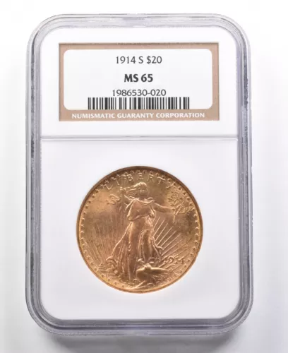 1914-S $20 Saint Gaudens Gold Double Eagle MS65 NGC *4543