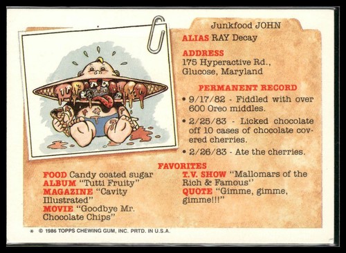 Lucas Mucus #195a 1986 Topps Garbage Pail Kids Series 5 - Picture 2 of 2