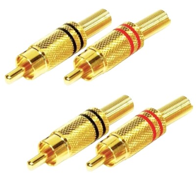 4x PROFI Cinch Stecker male vergoldet ROT & SCHWARZ Chinch RCA Metall löten ADM
