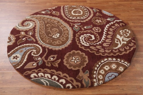 Contemporary Agra Paisley Wool 5x5 Area Rug Hand-Tufted Round Carpet Home Decor - Picture 9 of 12