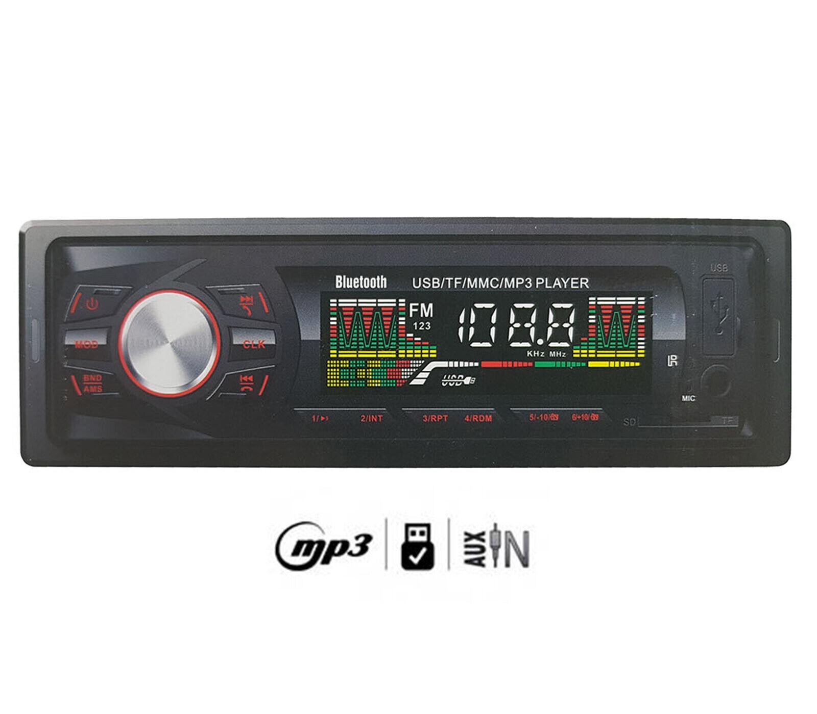 STEREO AUTO BLUETOOTH VIVAVOCE RADIO FM MP3 USB AUTORADIO MICRO SD NEW AUX 1 DIN