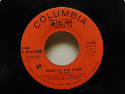 TOM MIDDLETON: Name Of The Game / One More Chance, 45 RPM, VG (A)