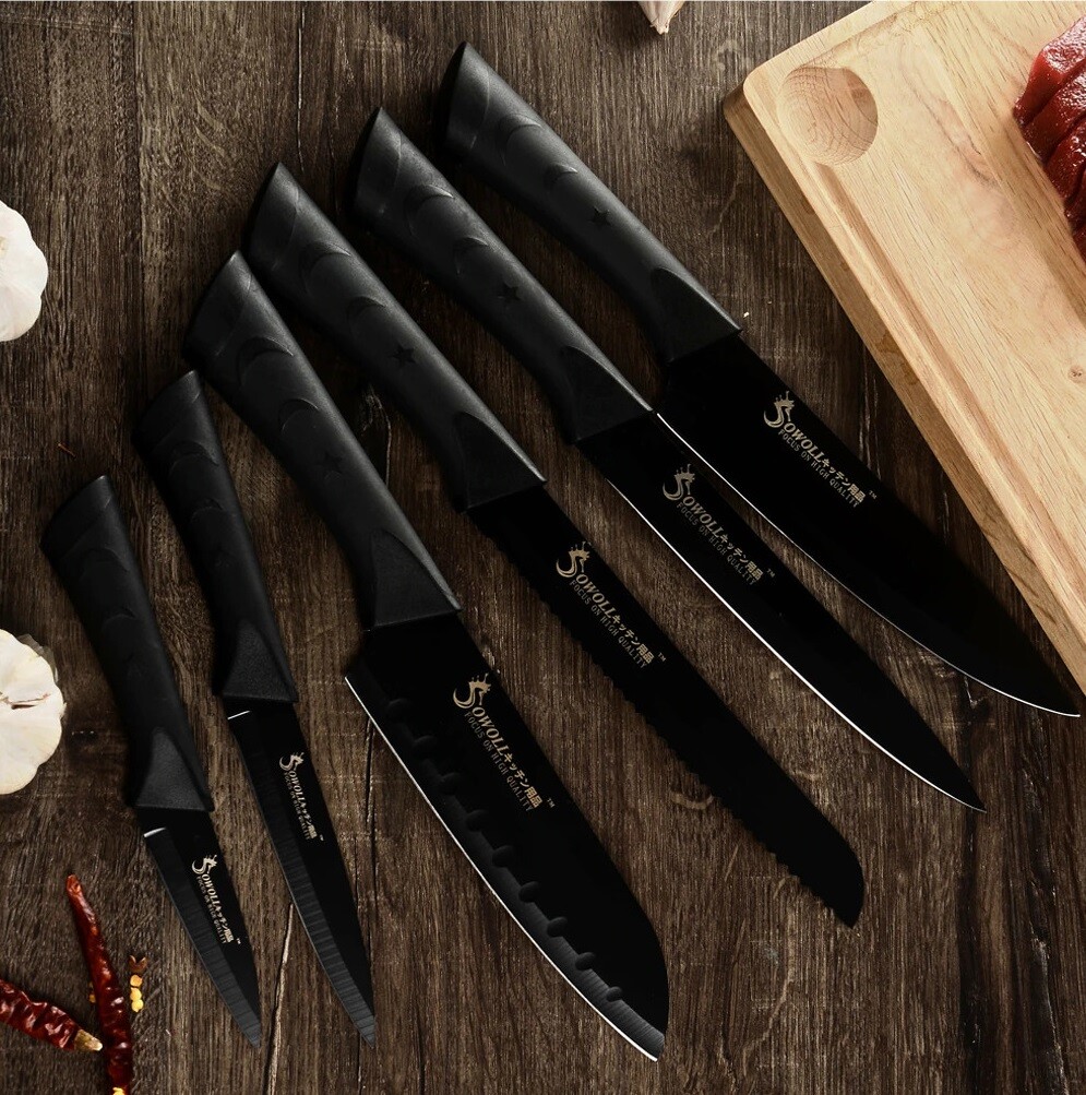 6pcs Stainless Steel Kitchen Knife Set Santoku Sharp Blade Utility Chef