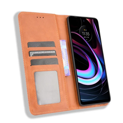 For Motorola Edge (2021) Retro Leather Wallet Flip Stand Case + Screen Protector - Picture 31 of 33