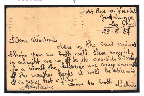 GB USED BELGIUM MIXED FRANKING KGV Reply Card KEVIII Uprated 1937 K173a - Picture 2 of 6