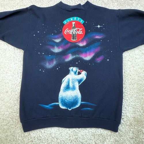 Vintage Coke Sweatshirt Mens Large/Medium 90s Pullover Polar Bears Coca Cola - Picture 9 of 11