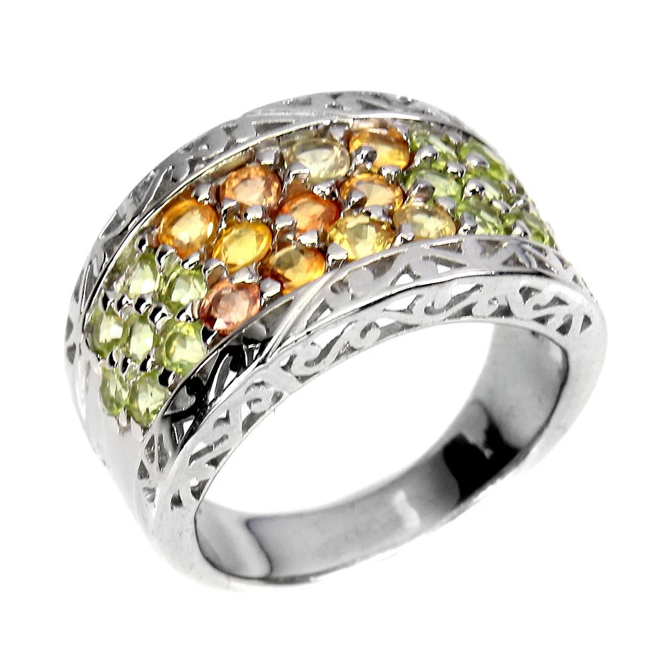 925 Sterlingsilber Ring Rund Saphir Peridot Edelstein Schmuck Größe 6.5 - Bild 2 von 4