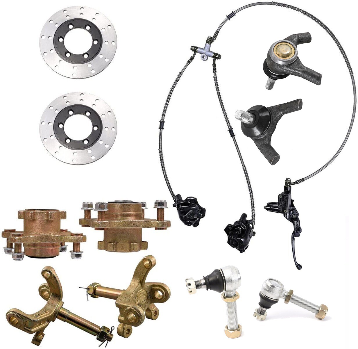 ATV Go Kart Front Steering Knuckle Brake Dis Wheel Hub Tie Rod End 4