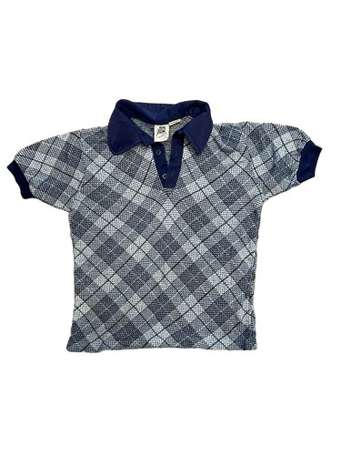 Boy’s Vintage Polo Shirt, Navy Blue Plaid Kennington