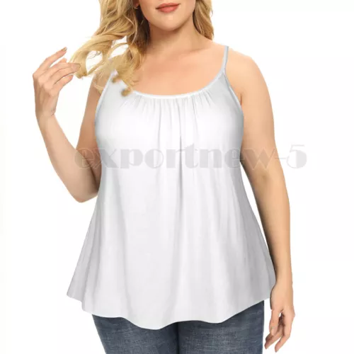 Damen Tunika Cami integrierter BH ärmellos fließend Swing Plissee Tank Top Übergröße - Bild 15 von 58