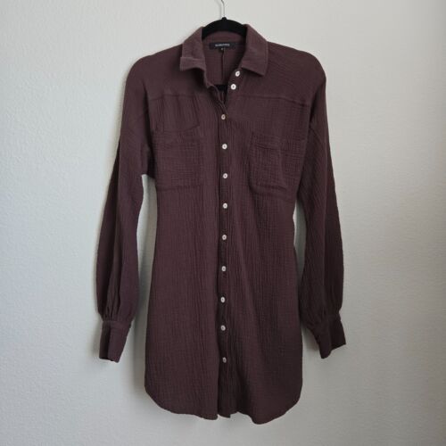 Olivaceous 100% Cotton Double Gauze Long Sleeve Button Down Tunic Side Pockets M