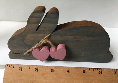 Wooden Easter Bunny With Hearts Rustic Country Decor 