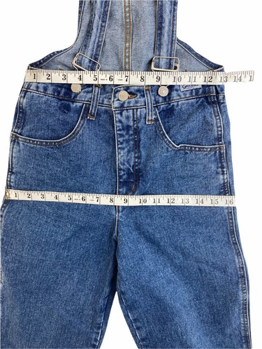 Vtg 90s Red Grid Guess 100% Cotton Blue Denim Bib Less Overalls Girls 14 USA - Picture 9 of 12