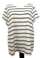 TIME AND TRU White Striped RELAXED SLUB CREW NECK SHORT SLEEVE KNIT TEE SZ 2XL 