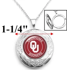 Oklahoma Sooners Womens Sterling Silver Link Chain Necklace & Locket Jewelry D16